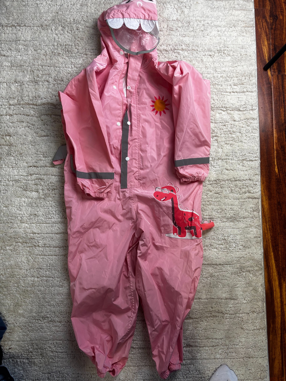 Pink Dinosaur Children'S Raincoat Suit  Hooded Size L